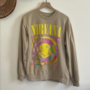 NIRVANA Beige Graphic Crew Sweatshirt with Neon Print